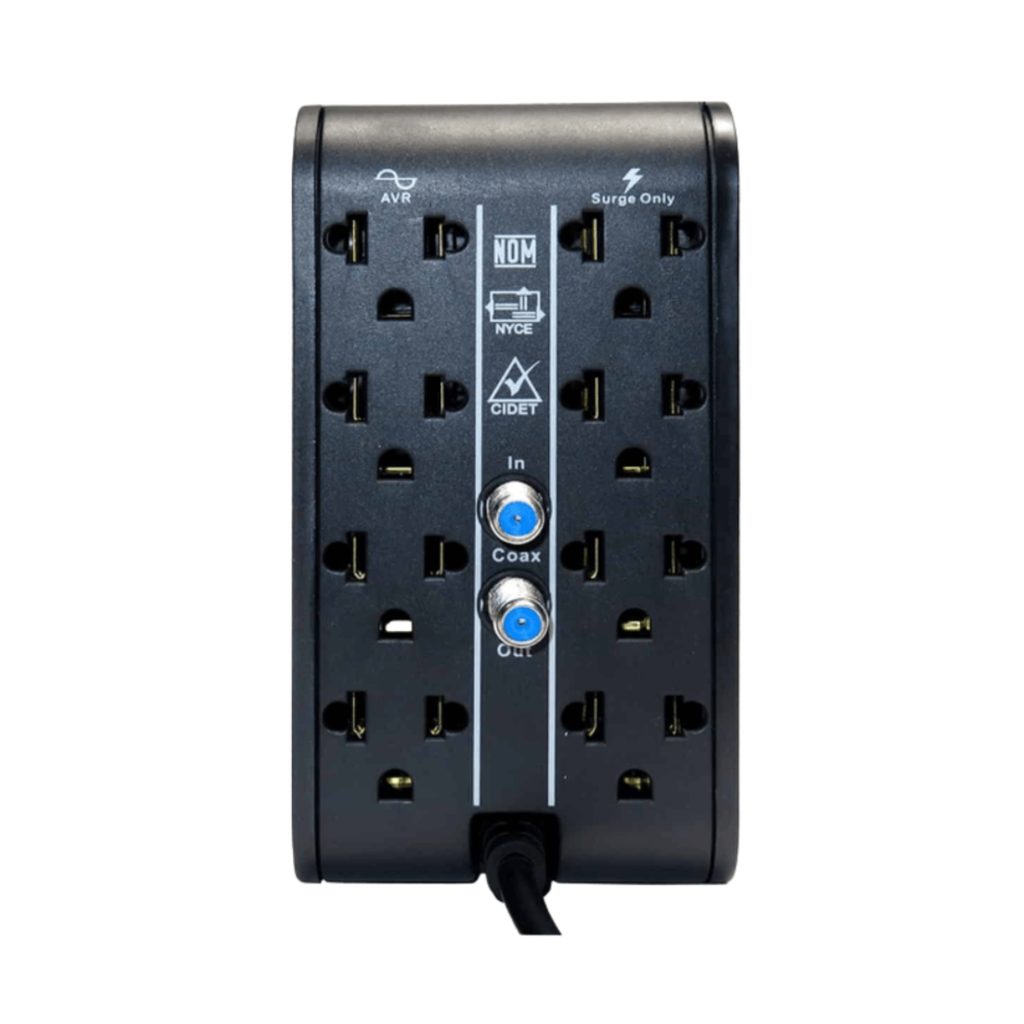 Estabilizador voltaje con supresor de picos 1000VA/500W, 8 tomas 4 USB R2CU-AVR1008I