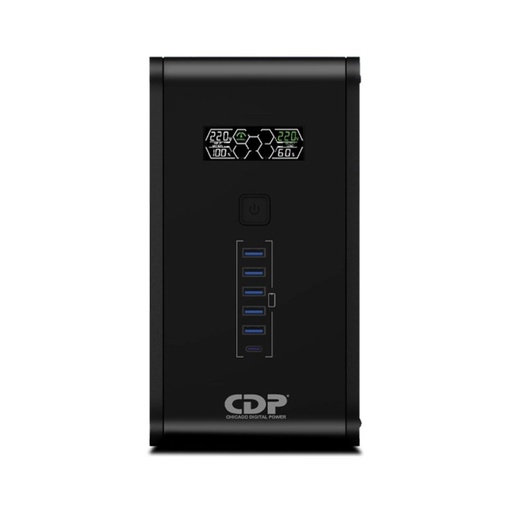 [R-SMART751I] UPS Inteligente con estabilizador voltaje y pantalla 750VA/375W 10 tomas 5 USB 1 tipo C R-SMART751I